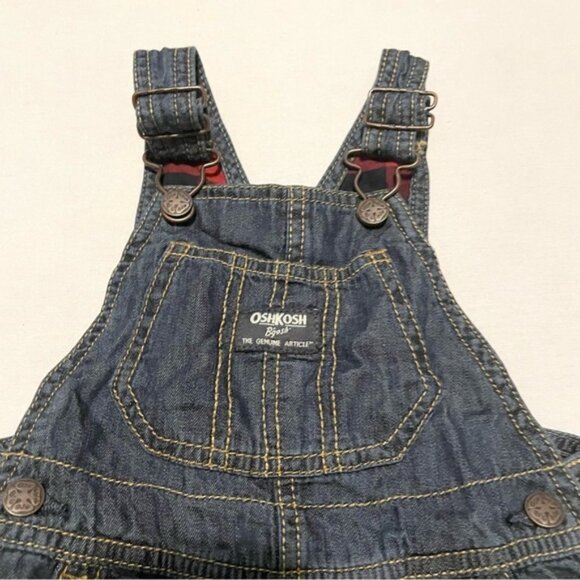 Denim Oshkosh Overalls for Baby Red Fleece Lined Size 18 Months - Picture 2 of 6